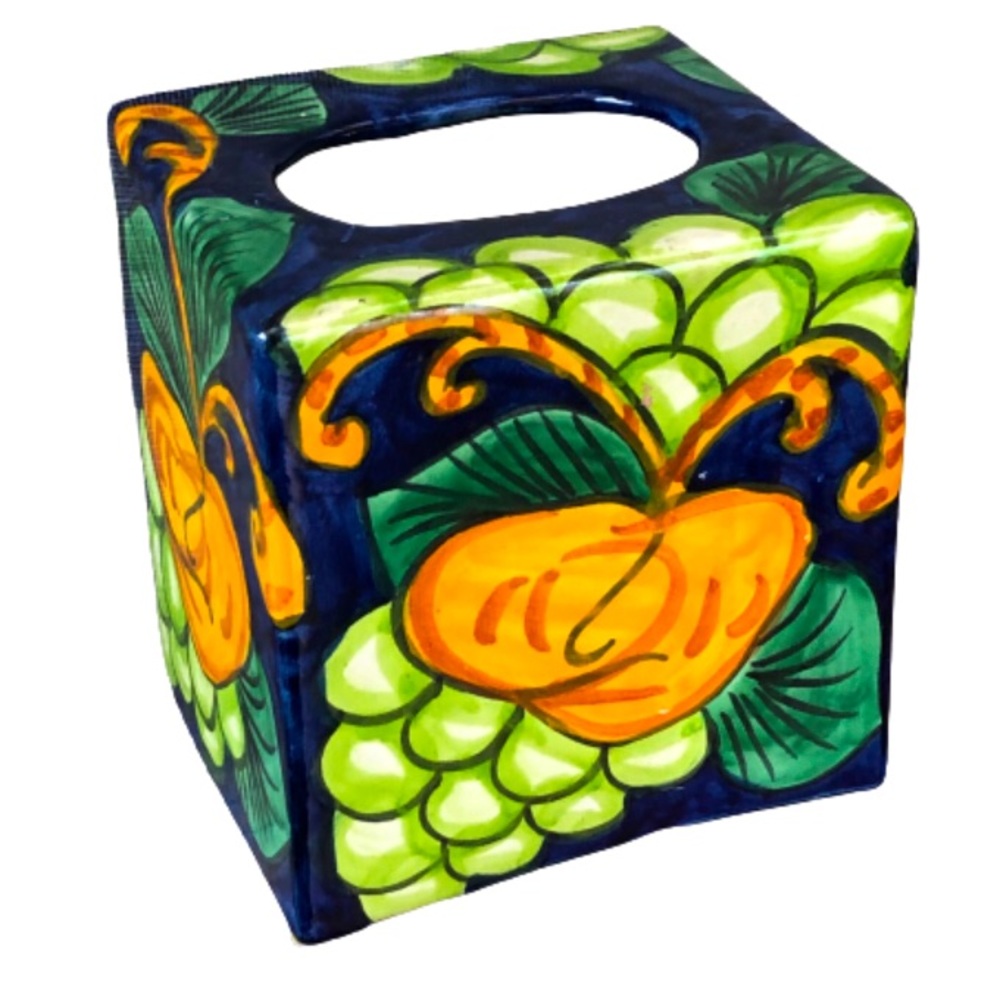 Mexican Talavera Pottery Hand Made Painted Tissue Box Cover Vintage